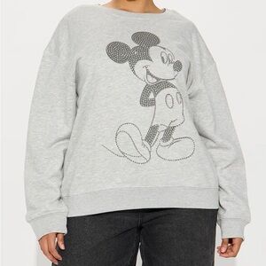 Fashion Nova Gray Mickey Mouse Studded Sweatshirt